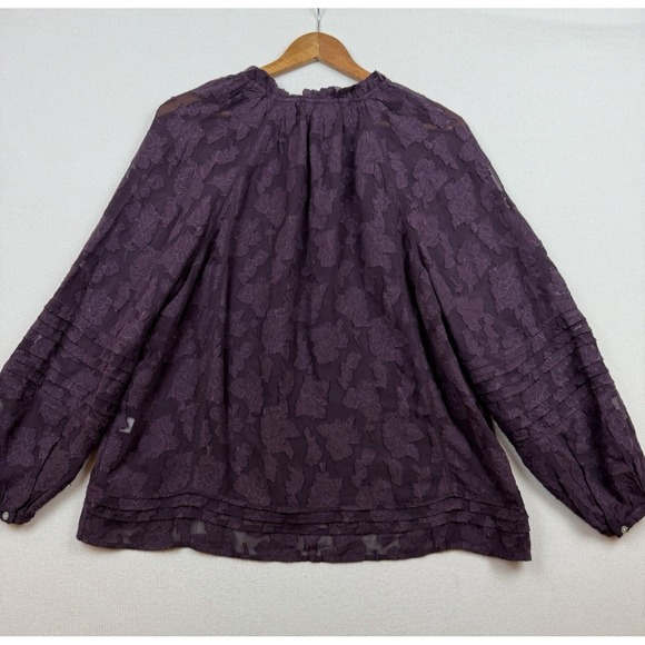 J.Jill Womens Floral Burnout Purple Blouse Sz M Sheer Romantic Boho Keyhole Neck - Picture 2 of 10